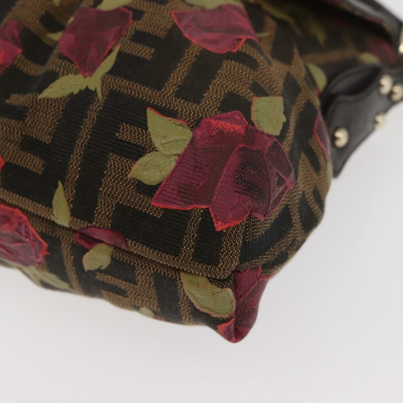 【日本直送】FENDI Zucca帆布花卉Mamma Baguette包 黑色棕色 正品 yk20436SAV-14