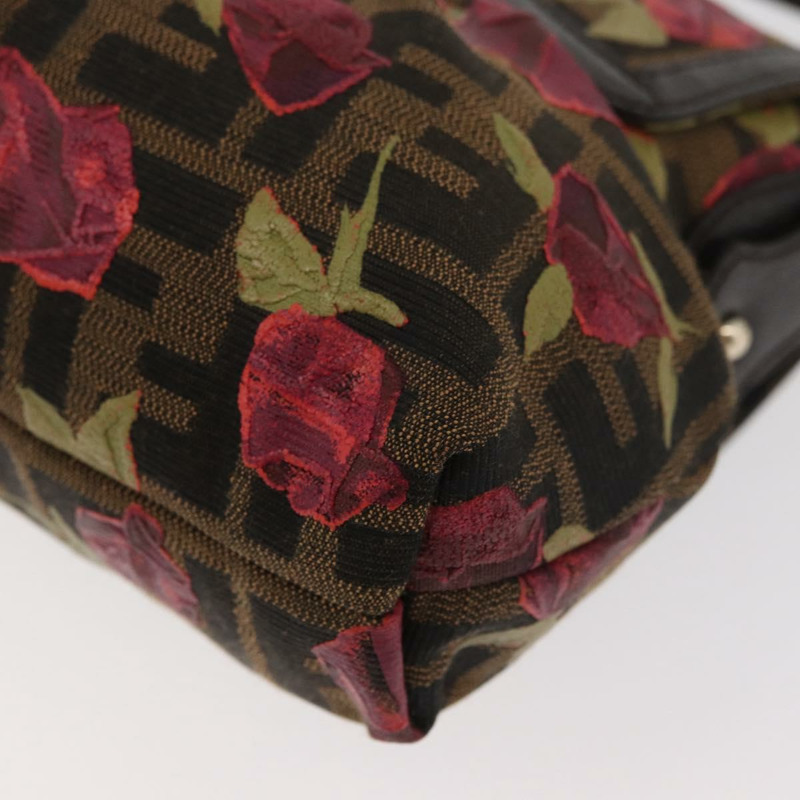 【日本直送】FENDI Zucca帆布花卉Mamma Baguette包 黑色棕色 正品 yk20436SAV-16