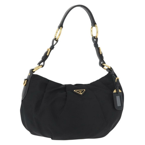 PRADA 黑色金色尼龍單肩包，正品 yk20420SAM