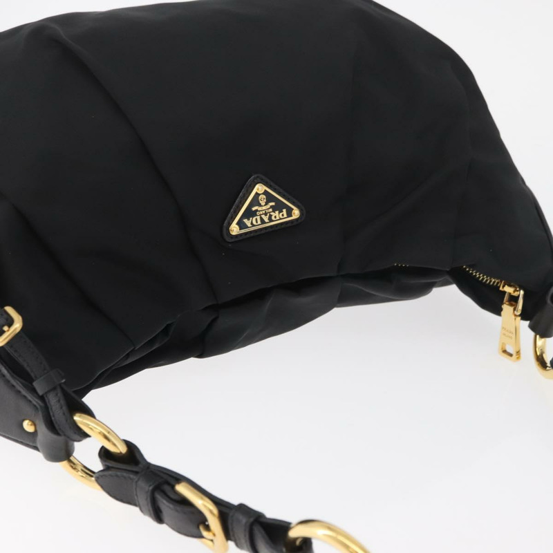 【日本直送】PRADA 黑色金色尼龍單肩包,正品 yk20420SAM-5