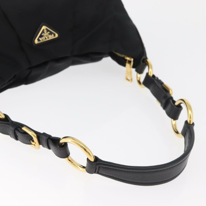 【日本直送】PRADA 黑色金色尼龍單肩包,正品 yk20420SAM-6