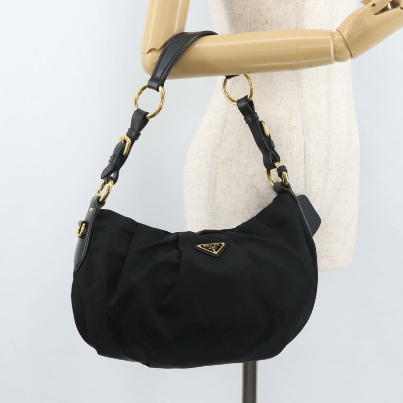 【日本直送】PRADA 黑色金色尼龍單肩包,正品 yk20420SAM-24