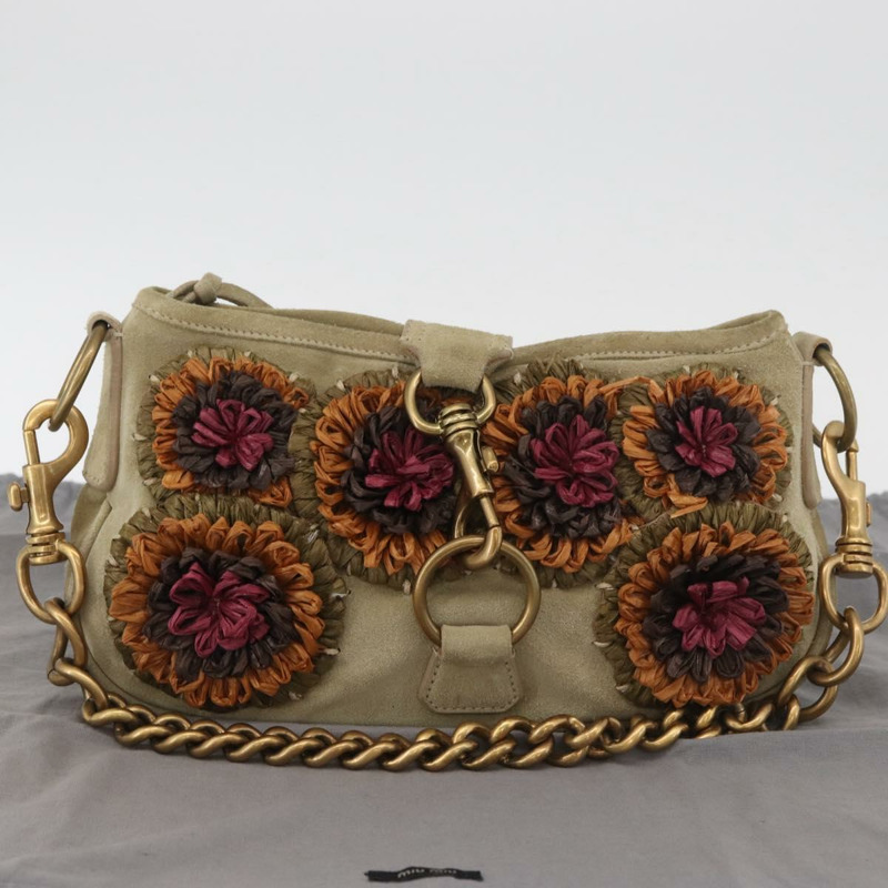 【日本直送】Miu Miu 鏈條單肩包 麂皮 米色 金色 正品 181905M-11