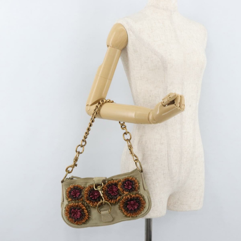 【日本直送】Miu Miu 鏈條單肩包 麂皮 米色 金色 正品 181905M-26
