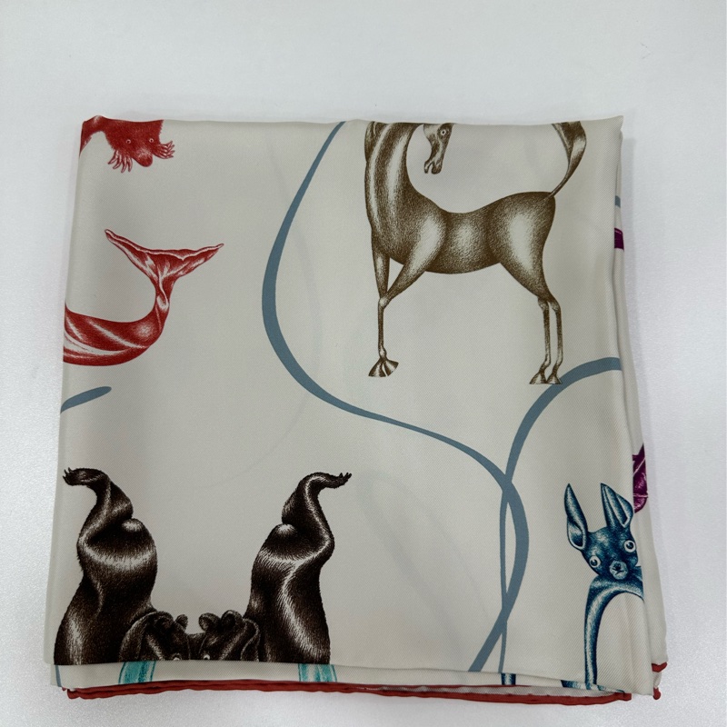 Hermes 愛馬仕 動物字母表系列 絲巾90*90-1