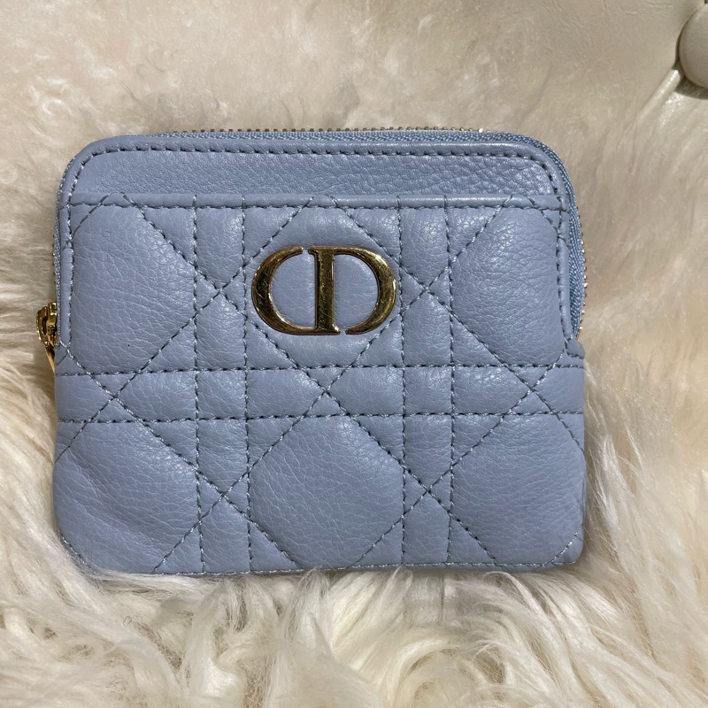 Dior 粉藍色牛皮咭包-0