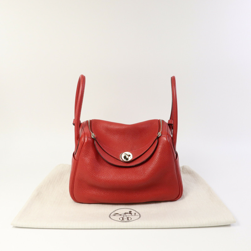 HERMES Clemence皮革Lindy 26手挽肩背兩用袋Rouge Garance-9