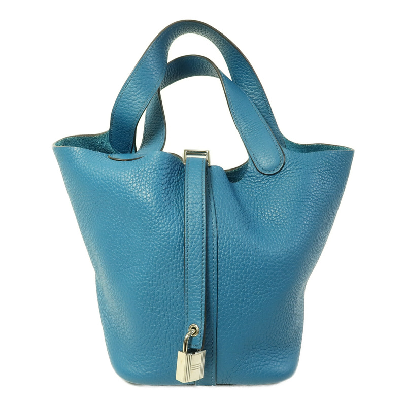 HERMES Clemence皮革Picotin PM手挽袋Blue Colvert-0