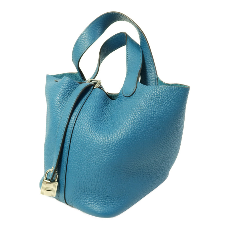 HERMES Clemence皮革Picotin PM手挽袋Blue Colvert-1