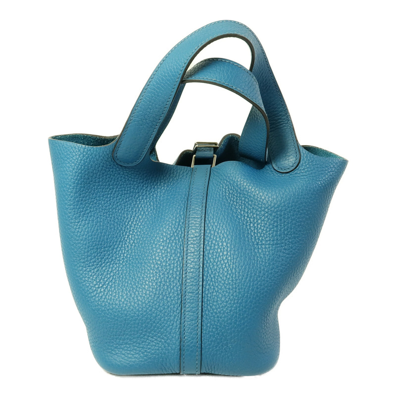 HERMES Clemence皮革Picotin PM手挽袋Blue Colvert-2