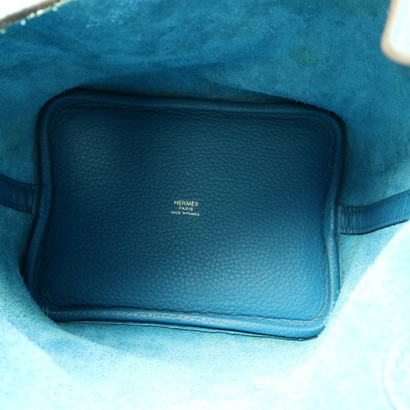 HERMES Clemence皮革Picotin PM手挽袋Blue Colvert-4