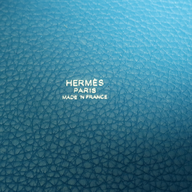 HERMES Clemence皮革Picotin PM手挽袋Blue Colvert-5