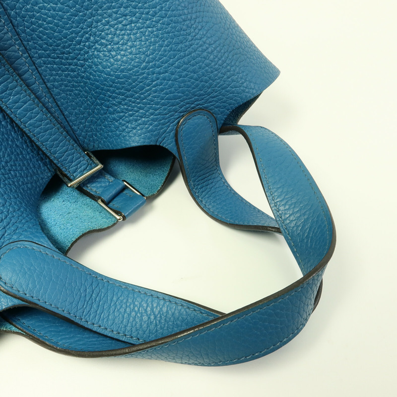 HERMES Clemence皮革Picotin PM手挽袋Blue Colvert-8