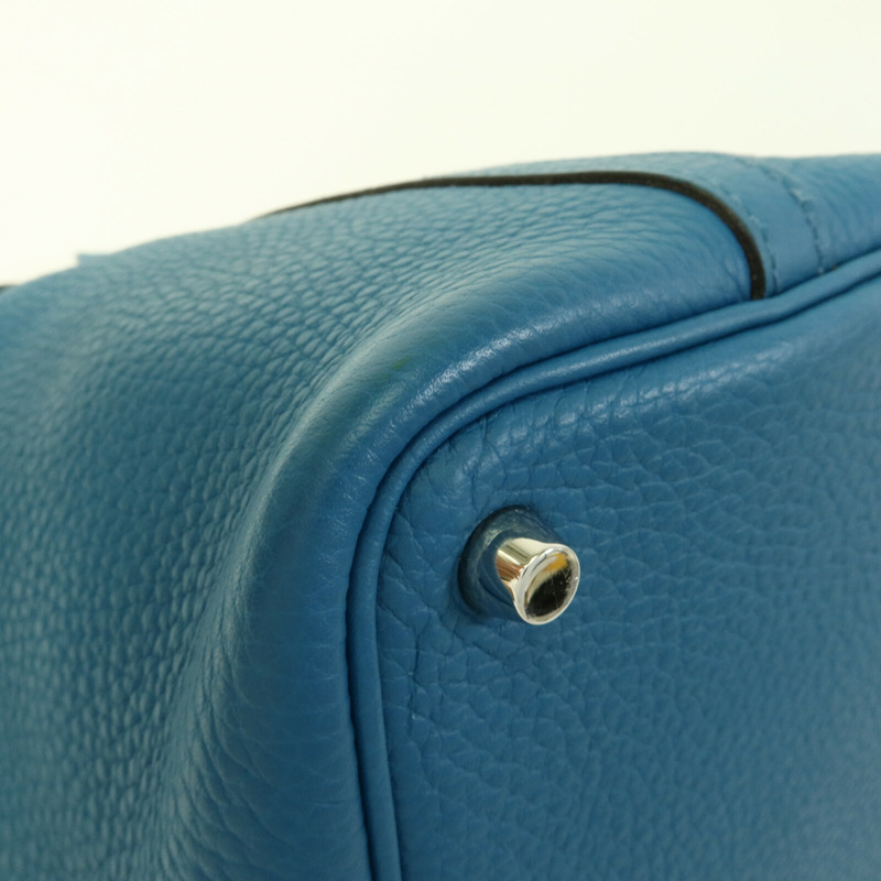 HERMES Clemence皮革Picotin PM手挽袋Blue Colvert-10