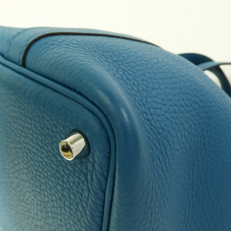 HERMES Clemence皮革Picotin PM手挽袋Blue Colvert-11