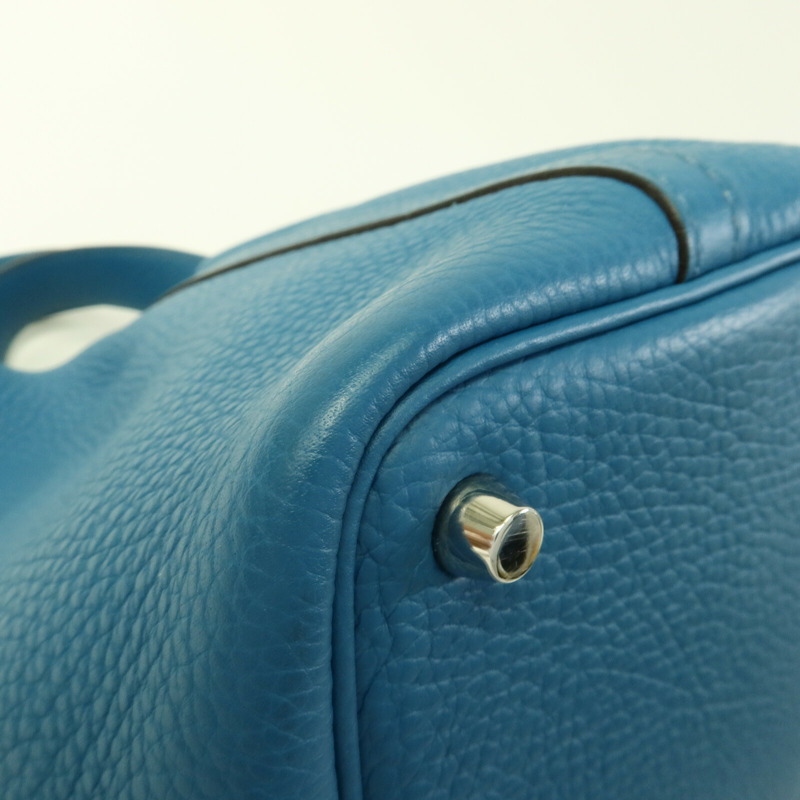 HERMES Clemence皮革Picotin PM手挽袋Blue Colvert-12