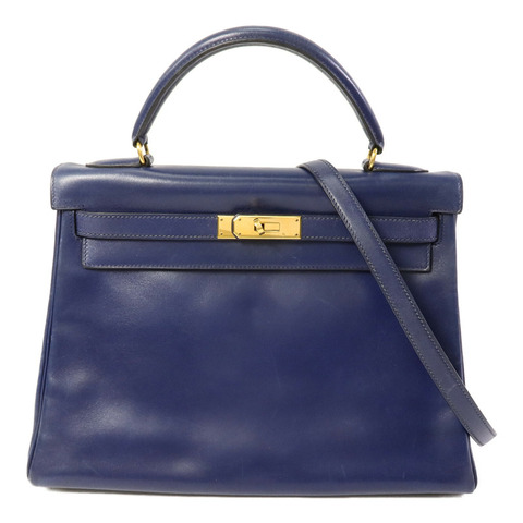 HERMES Box皮革Kelly 32手挽肩背兩用袋Blue
