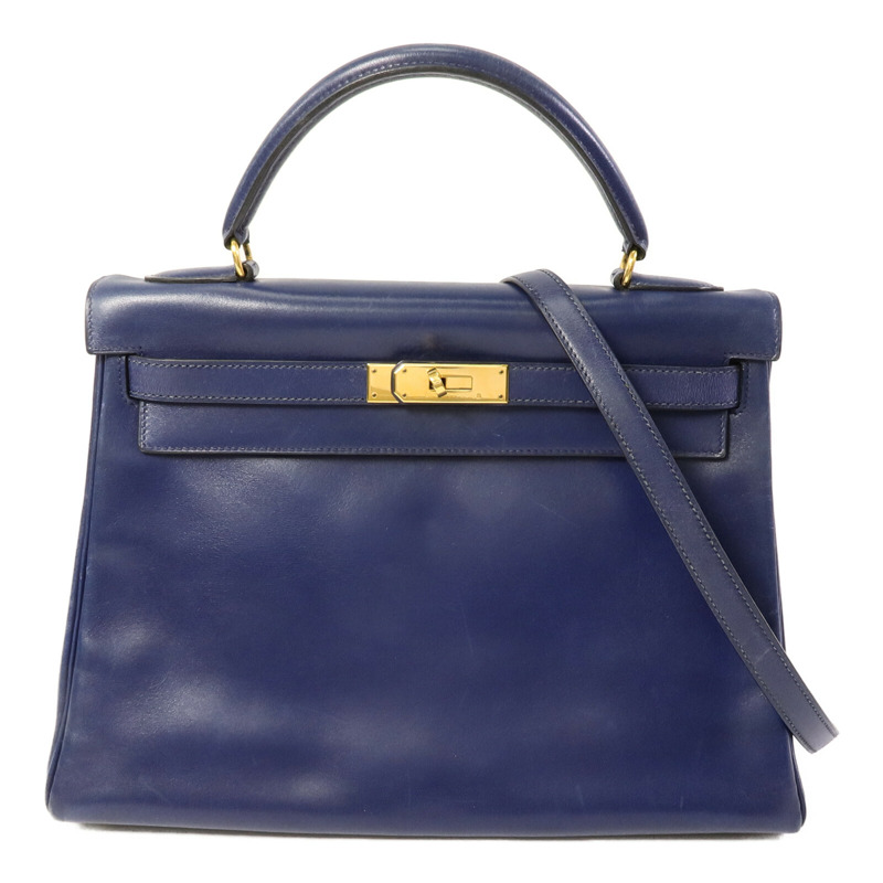 HERMES Box皮革Kelly 32手挽肩背兩用袋Blue-0