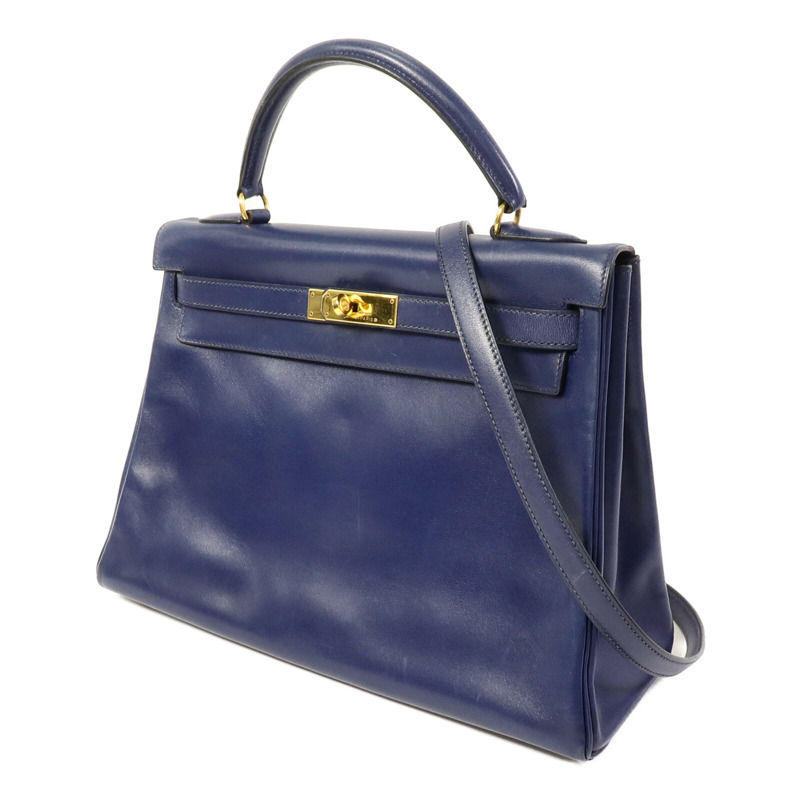 HERMES Box皮革Kelly 32手挽肩背兩用袋Blue-1