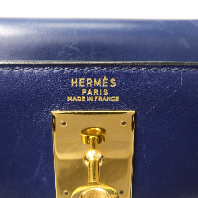HERMES Box皮革Kelly 32手挽肩背兩用袋Blue-5