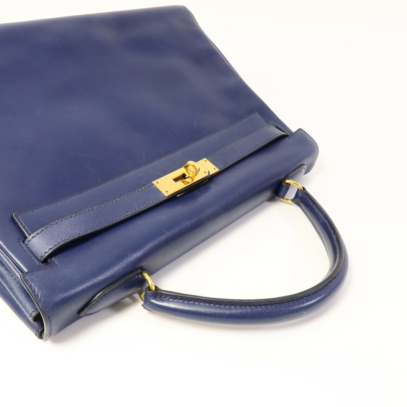 HERMES Box皮革Kelly 32手挽肩背兩用袋Blue-8