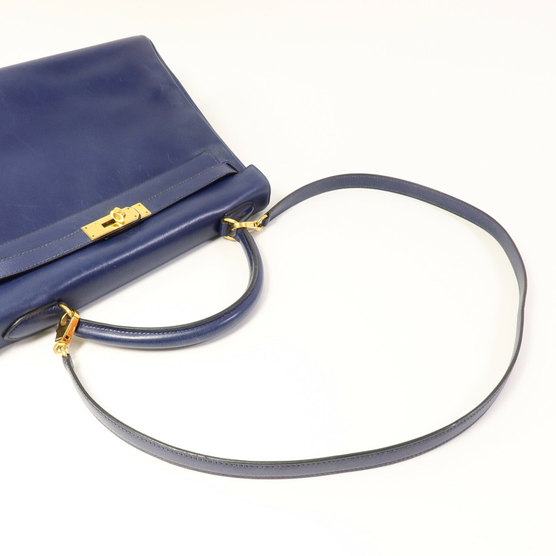 HERMES Box皮革Kelly 32手挽肩背兩用袋Blue-9
