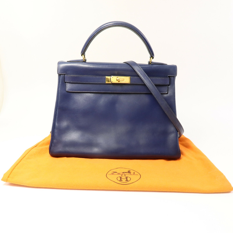 HERMES Box皮革Kelly 32手挽肩背兩用袋Blue-10