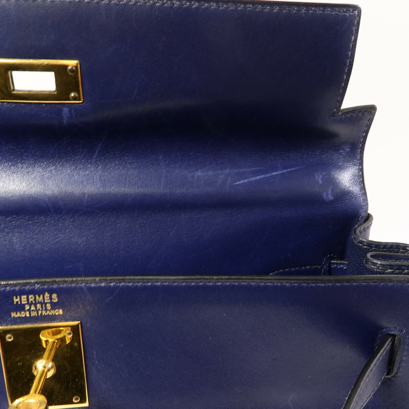 HERMES Box皮革Kelly 32手挽肩背兩用袋Blue-15