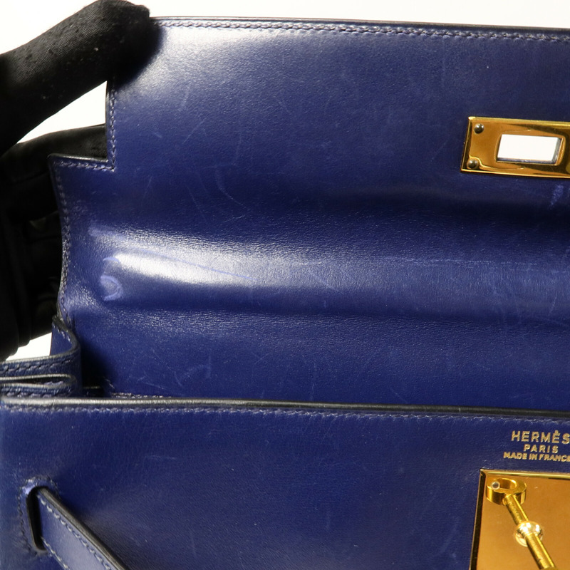 HERMES Box皮革Kelly 32手挽肩背兩用袋Blue-16