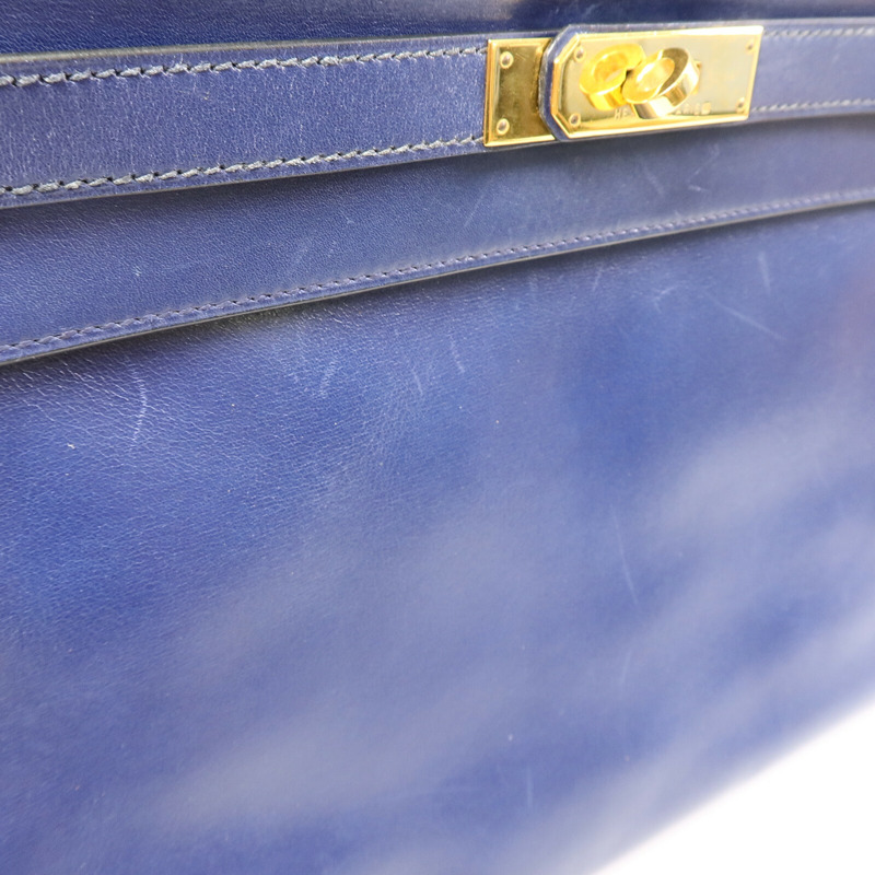HERMES Box皮革Kelly 32手挽肩背兩用袋Blue-19