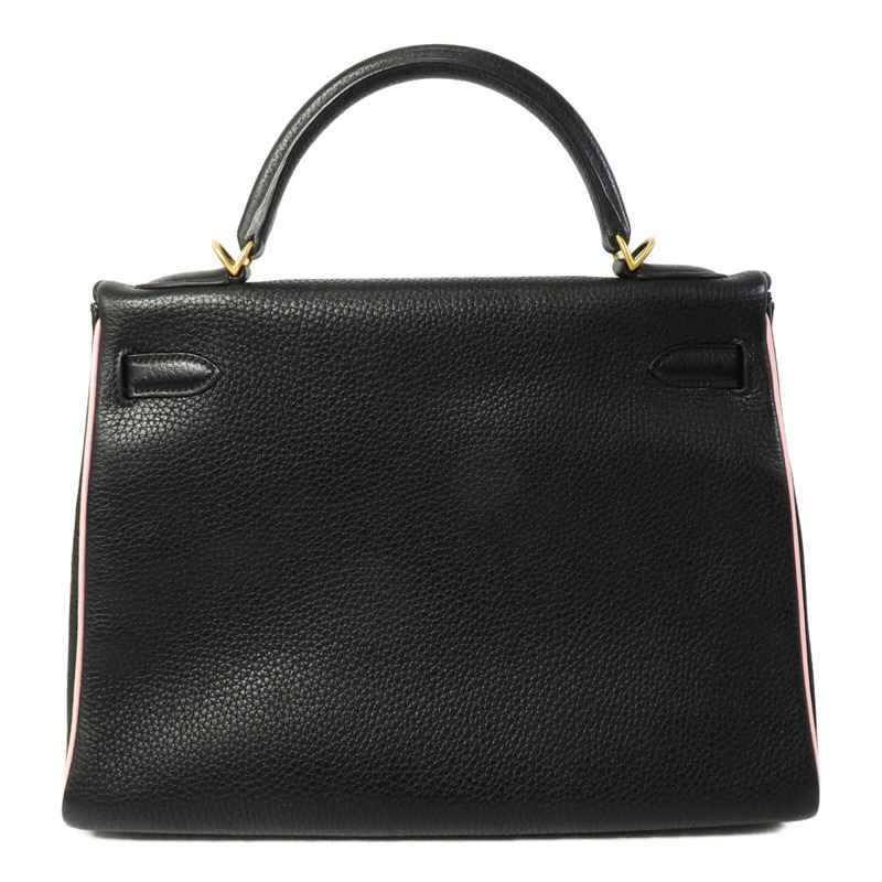 HERMES Togo皮革Kelly 32(Name mark)手挽肩背兩用袋Noir/Rose Sakura-2