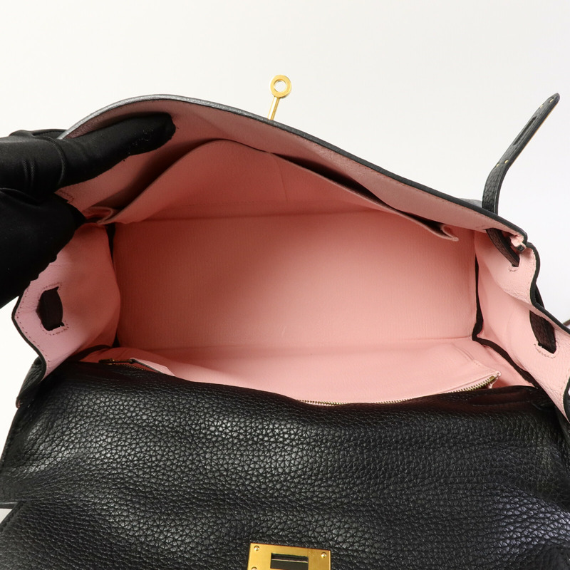 HERMES Togo皮革Kelly 32(Name mark)手挽肩背兩用袋Noir/Rose Sakura-4