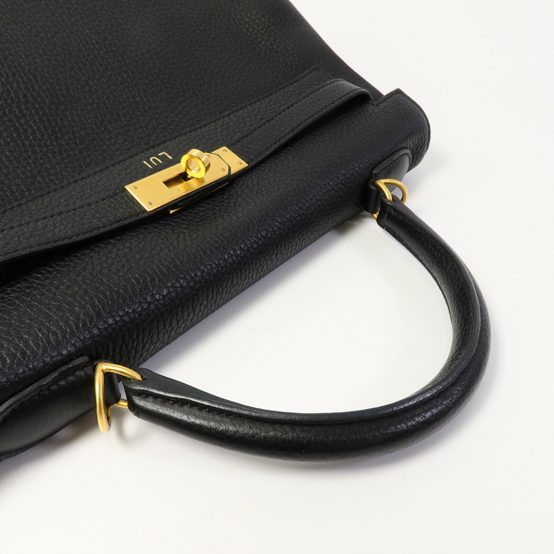 HERMES Togo皮革Kelly 32(Name mark)手挽肩背兩用袋Noir/Rose Sakura-9
