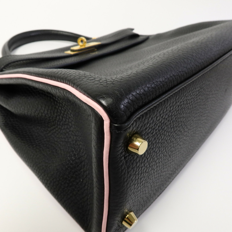 HERMES Togo皮革Kelly 32(Name mark)手挽肩背兩用袋Noir/Rose Sakura-12