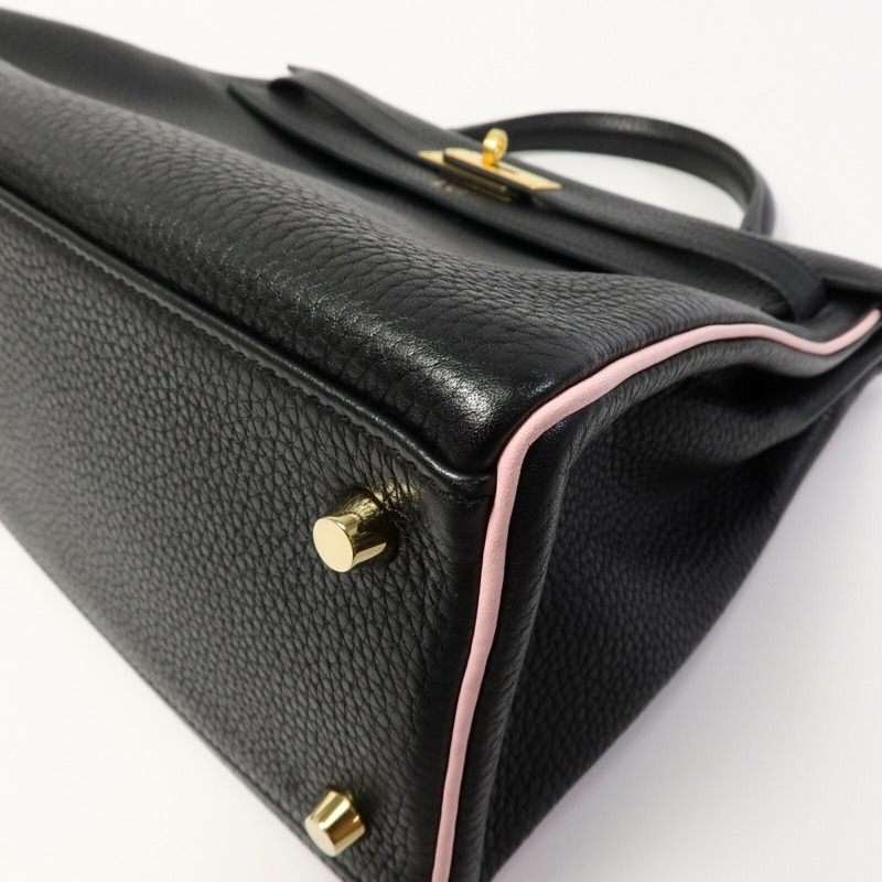 HERMES Togo皮革Kelly 32(Name mark)手挽肩背兩用袋Noir/Rose Sakura-13
