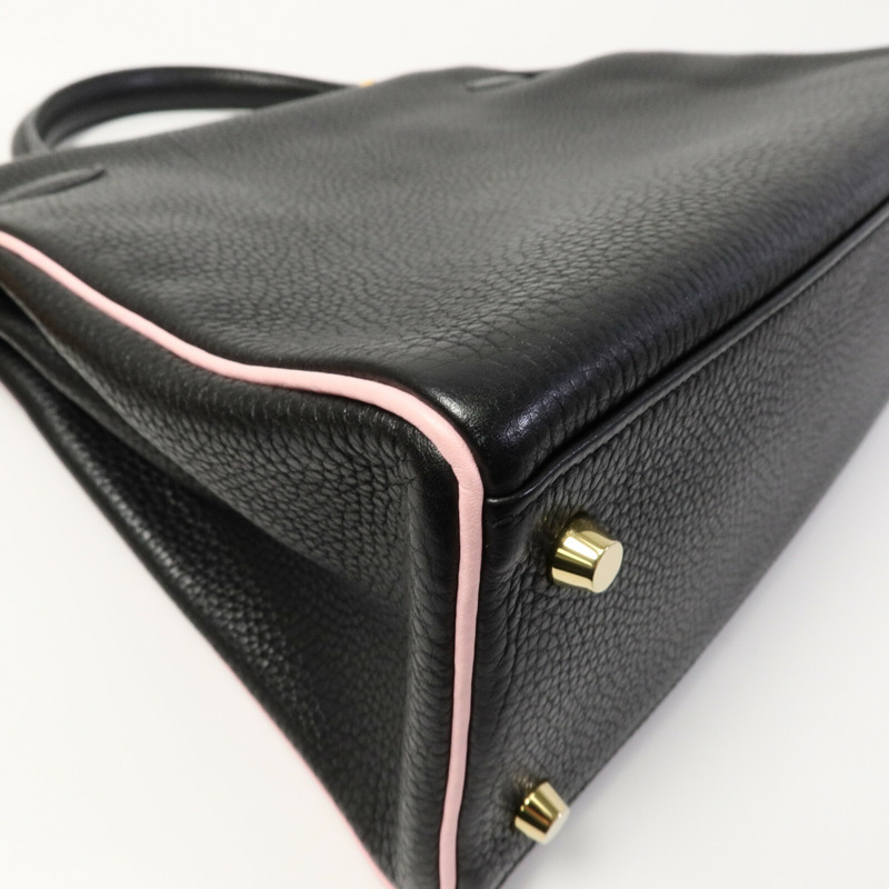 HERMES Togo皮革Kelly 32(Name mark)手挽肩背兩用袋Noir/Rose Sakura-14