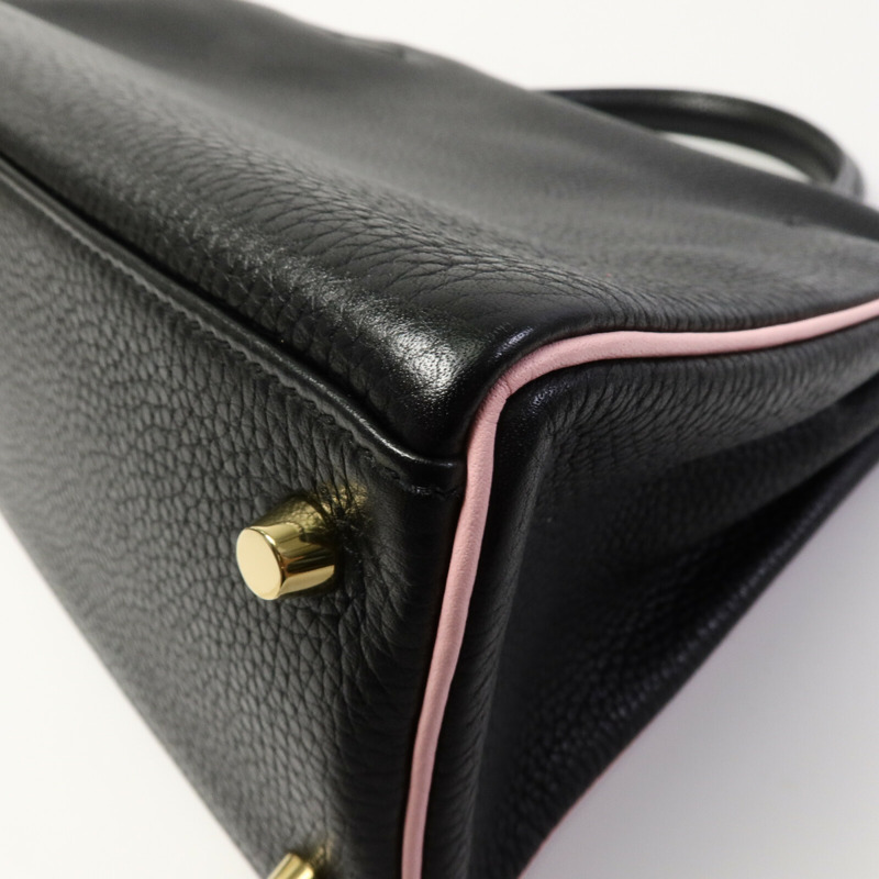 HERMES Togo皮革Kelly 32(Name mark)手挽肩背兩用袋Noir/Rose Sakura-15