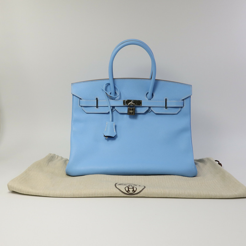 HERMES Epsom皮革Birkin 35手挽袋Celeste/Mykonos-10