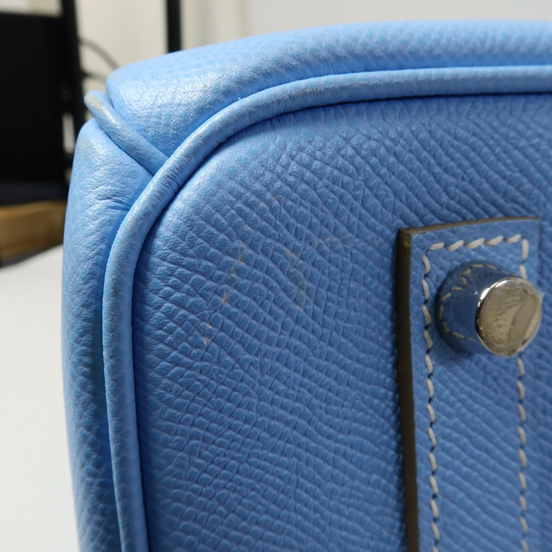 HERMES Epsom皮革Birkin 35手挽袋Celeste/Mykonos-18
