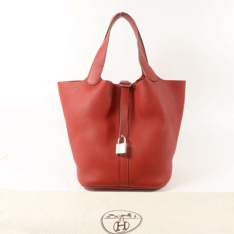 HERMES Clemence皮革Picotin GM手挽袋Rouge Pivoine-8