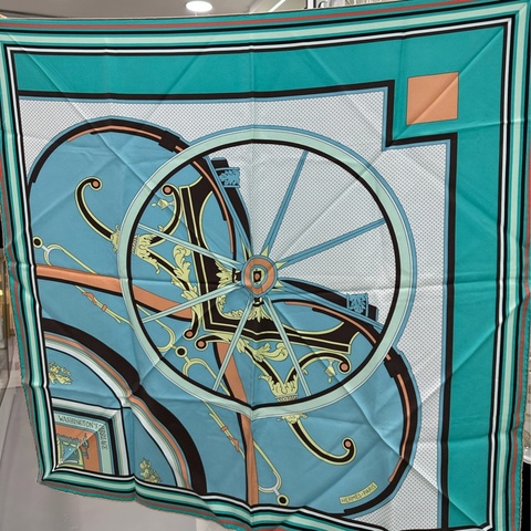 Hermesv愛馬仕馬車輪真絲 絲巾圍巾披肩 90*90