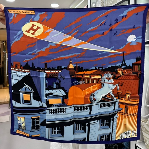 Hermes 愛馬仕 絲巾方巾 巴黎鐵塔 福寶午夜大道 70×70