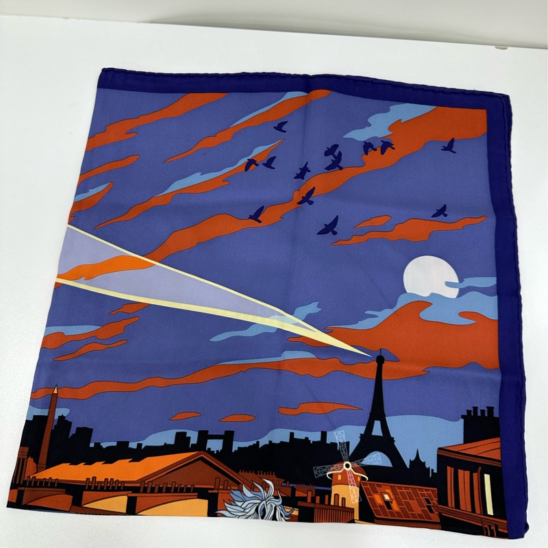 Hermes 愛馬仕 絲巾方巾 巴黎鐵塔 福寶午夜大道 70×70-1