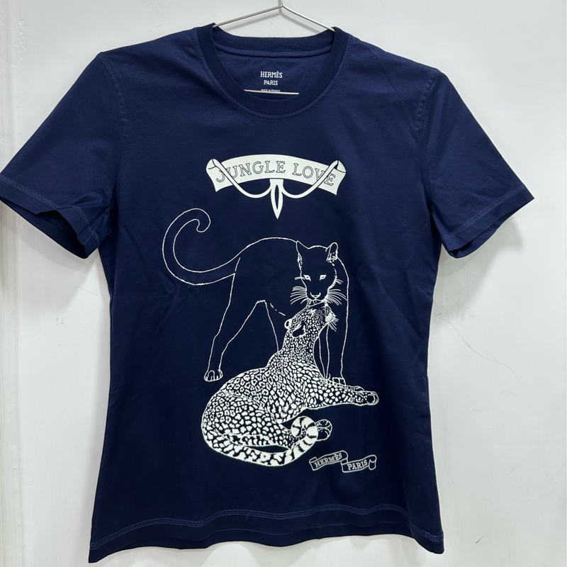 Hermes/愛馬仕藍色獵豹圖案T卹 38碼-0