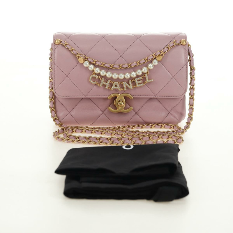【日本直送】香奈兒 (CHANEL) 鏈條迷你絎縫 18 手袋，羊皮材質，粉紅色金色雙 C 標誌，正品編號 181669SAM-11