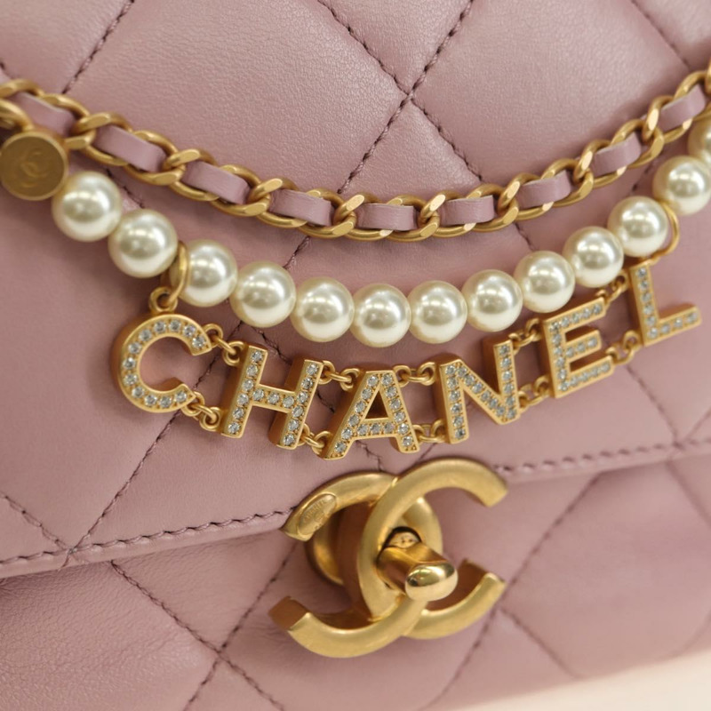 【日本直送】香奈兒 (CHANEL) 鏈條迷你絎縫 18 手袋，羊皮材質，粉紅色金色雙 C 標誌，正品編號 181669SAM-17