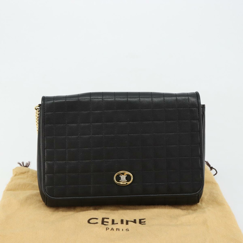 【日本直送】CELINE 鏈條肩背包,皮革材質,黑色,金色,正品編號 182421V-11