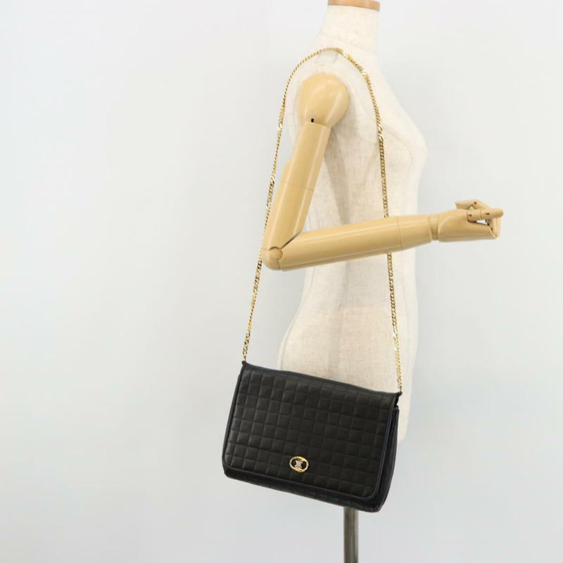 【日本直送】CELINE 鏈條肩背包,皮革材質,黑色,金色,正品編號 182421V-24