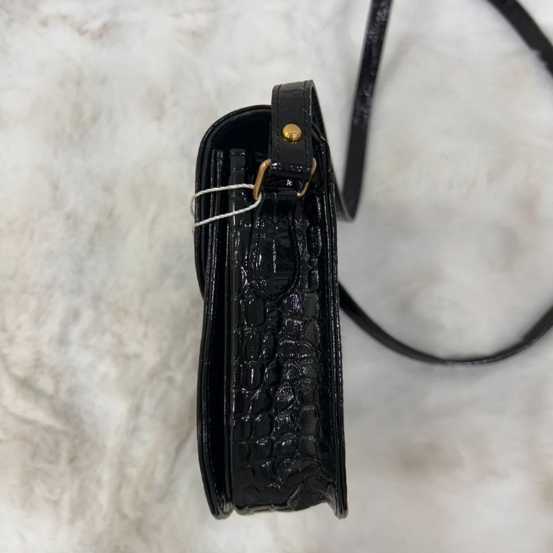 YSL Yves Saint Laurent 鱷魚紋壓花 皮革復古漆皮 單肩斜背包-2