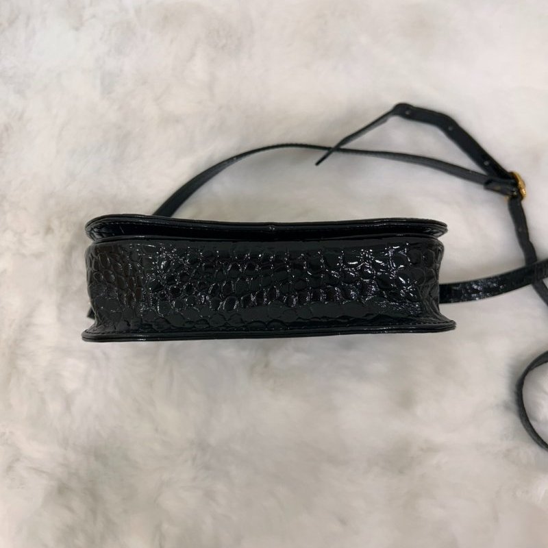 YSL Yves Saint Laurent 鱷魚紋壓花 皮革復古漆皮 單肩斜背包-5